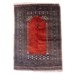 Tapis de prière pakistanais vintage fait à la main 2,7' x 3,8', 1970 - 1C1114