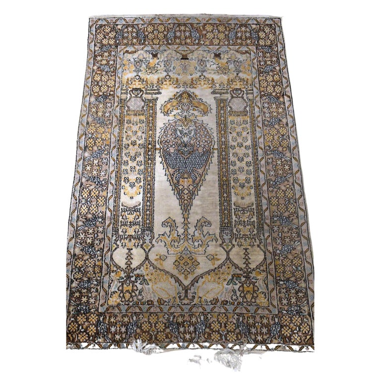 Handmade Vintage Pakistani Lahore Silk Rug, 1970s 1F10 For Sale at 1stDibs