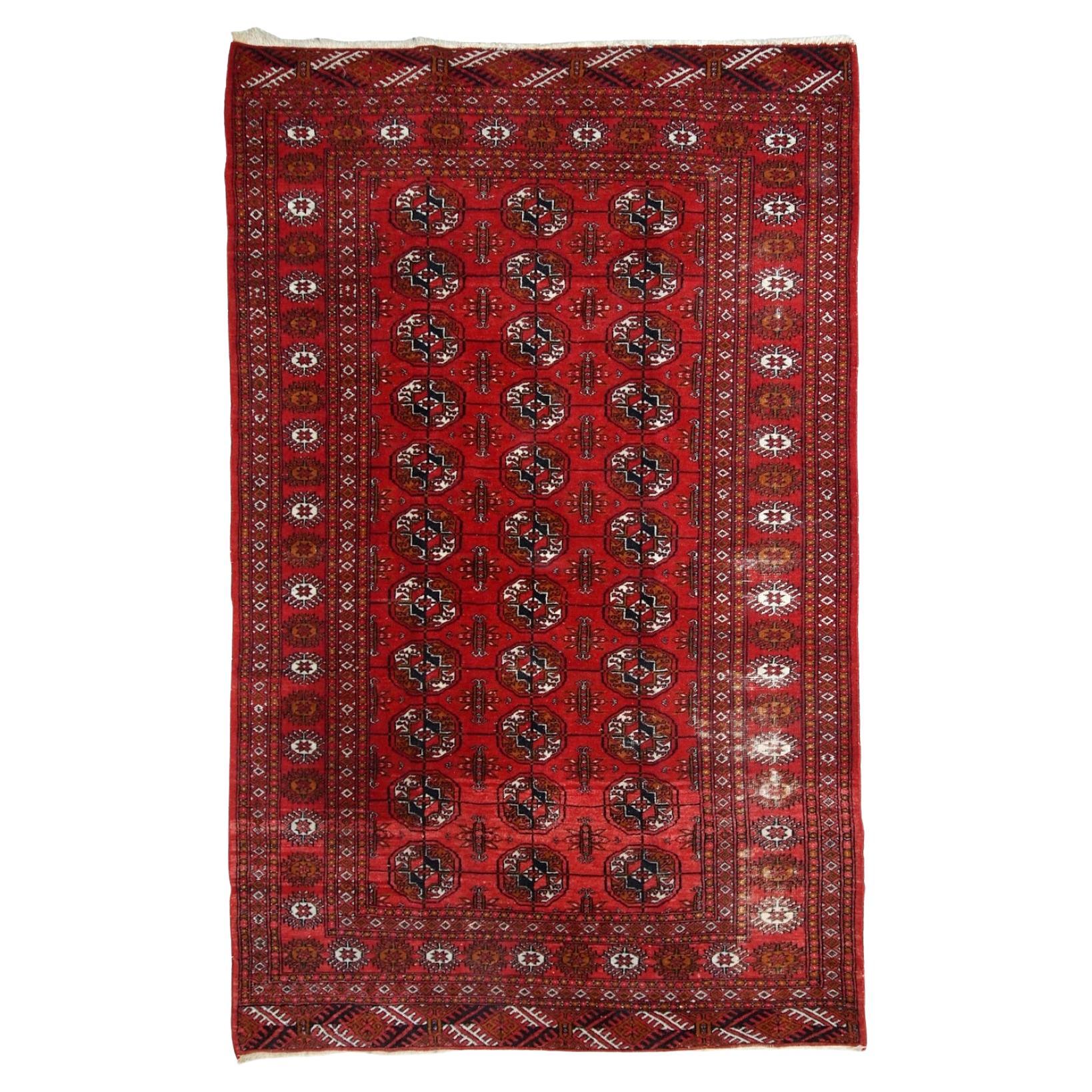 Alfombra Tekke Paquistaní Vintage hecha a mano, años 60, 1C598 en venta