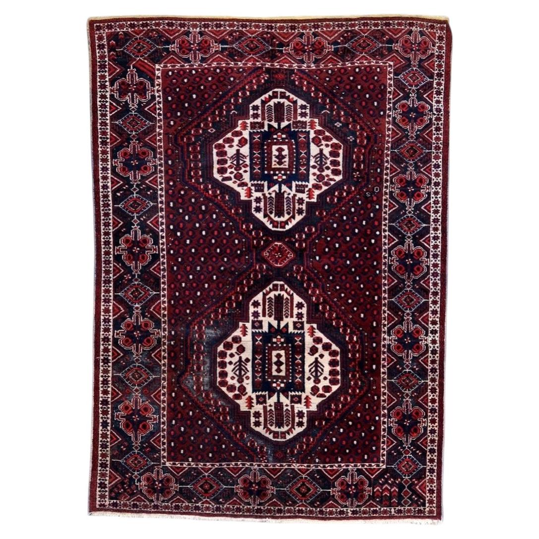 Handmade Vintage Persian Afshar Rug 1950s Wool Tribal 4.9 x 6.9 ft -1C1271 For Sale