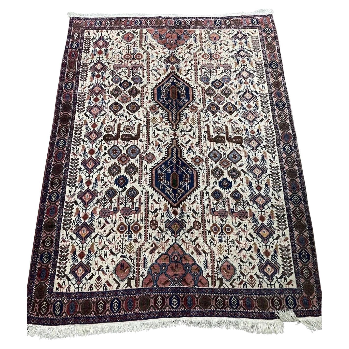 Handmade Vintage Persian Afshar Rug 5' x 6.7', 1970s - 1N61