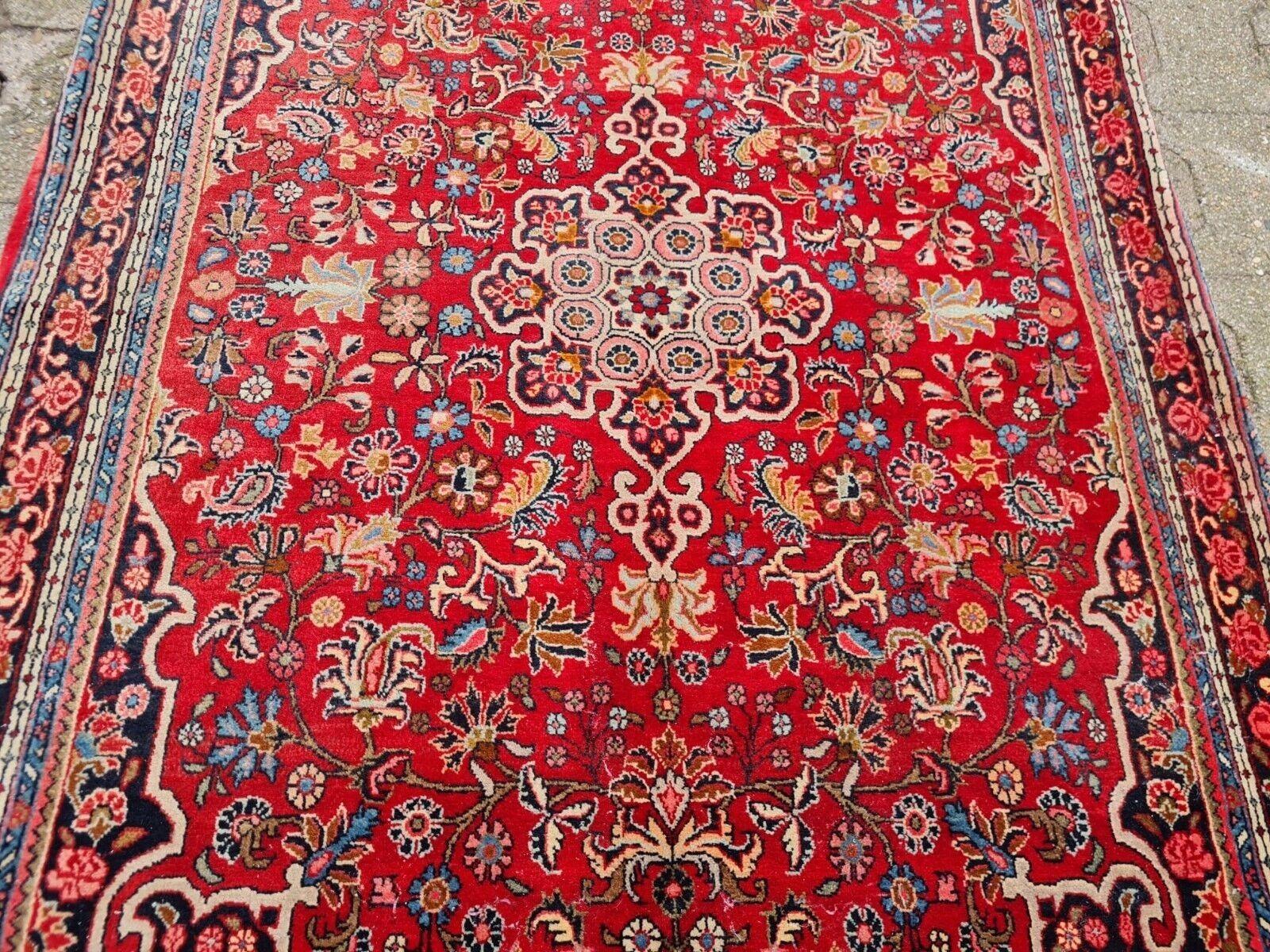 Alfombra vintage persa bidjar 3.6' x 5.3' 1940s - 2K27 mediados del siglo XX en venta