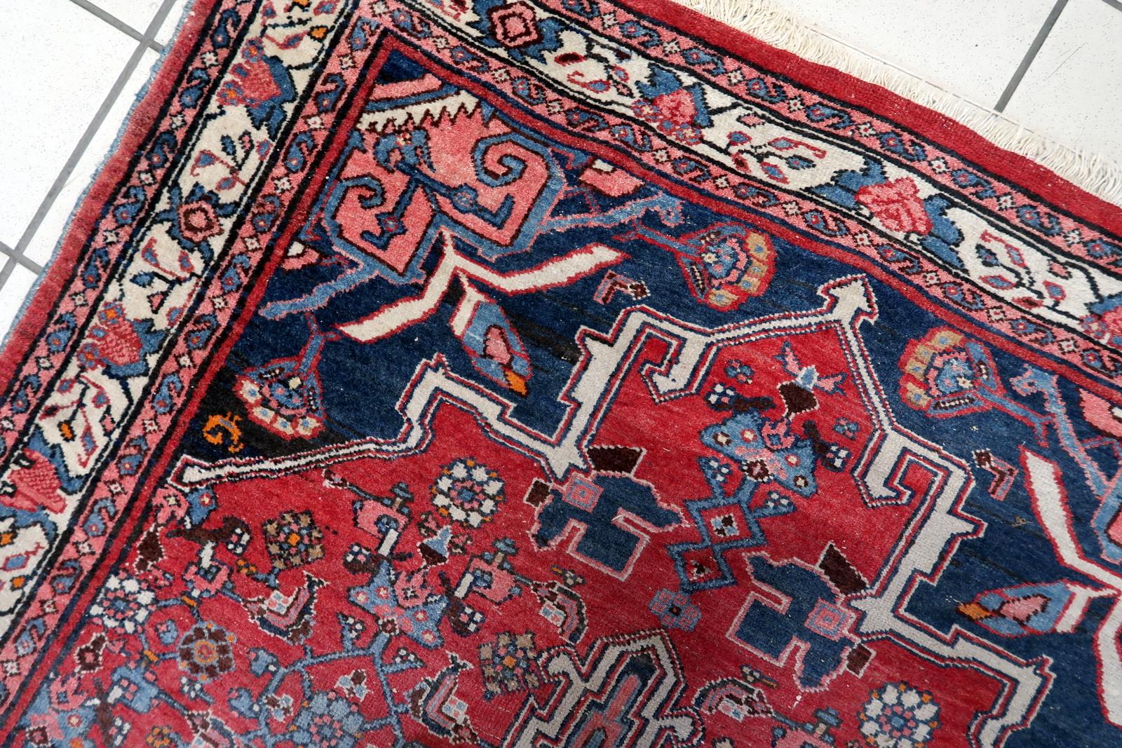 Hand-Knotted Handmade Vintage Persian Bidjar Rug 3.6' x 5.7', 1960s - 1C1142 For Sale