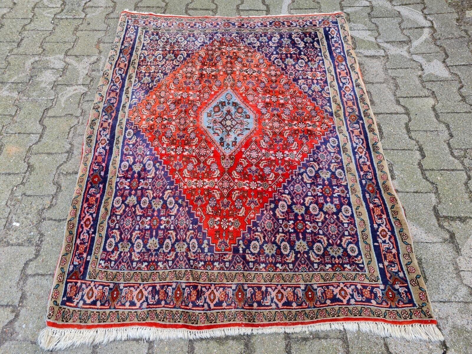 Alfombra Persa Bidjar Vintage hecha a mano 3.9' x 5.2' Años 60 - 2K46 Francés en venta