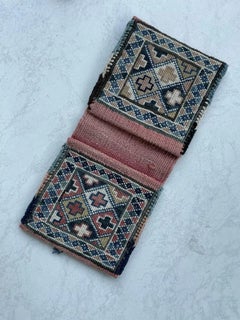 Handmade Vintage Persian Gashkai Double Bag 4" x 10", 1960s - 1N32