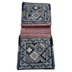 Handmade Vintage Persian Gashkai Double Bag 4" x 10", 1960s - 1N32