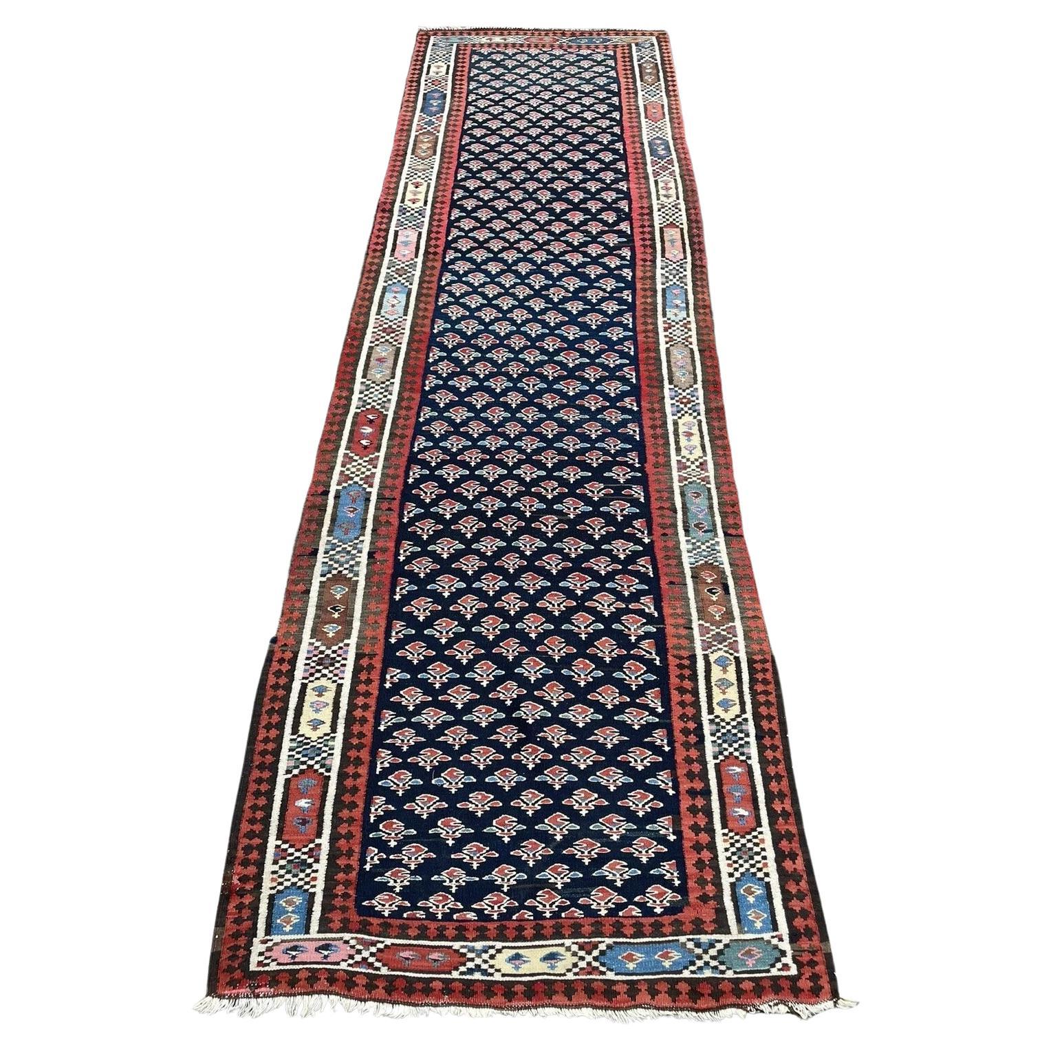 Tapis de course persan Gashkai tissé à la main 3,4' x 11', 1970 - 1N66