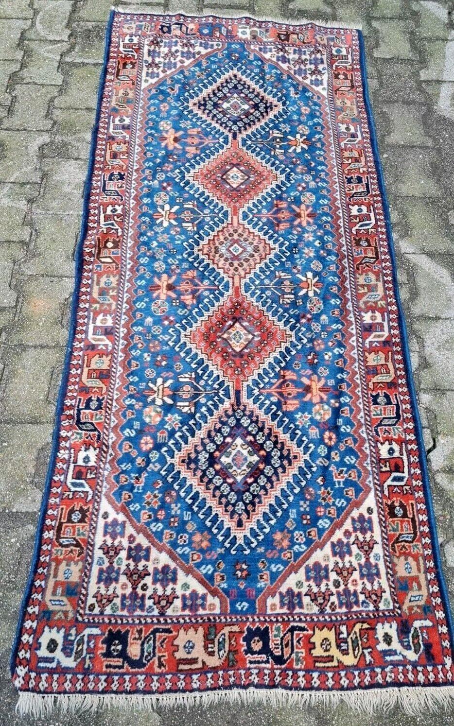 Alfombra Persa Gashkai Vintage hecha a mano 2,8' x 6,4' Años 40 - 2K39 Francés en venta