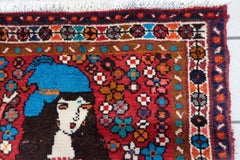 Handmade Vintage Persian Hamadan Rug 2.3' x 2.9' 1970s - 1С1161
