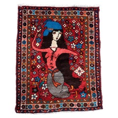 Tappeto persiano Hamadan vintage fatto a mano 2,3' x 2,9' anni '70 - 1С1161