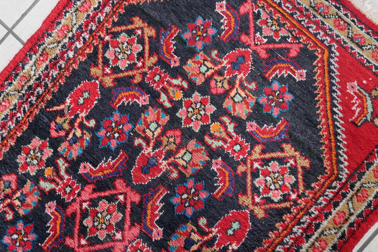 Wool Handmade Vintage Persian Hamadan Rug 2.4' x 4.2', 1960s - 1C1139 For Sale
