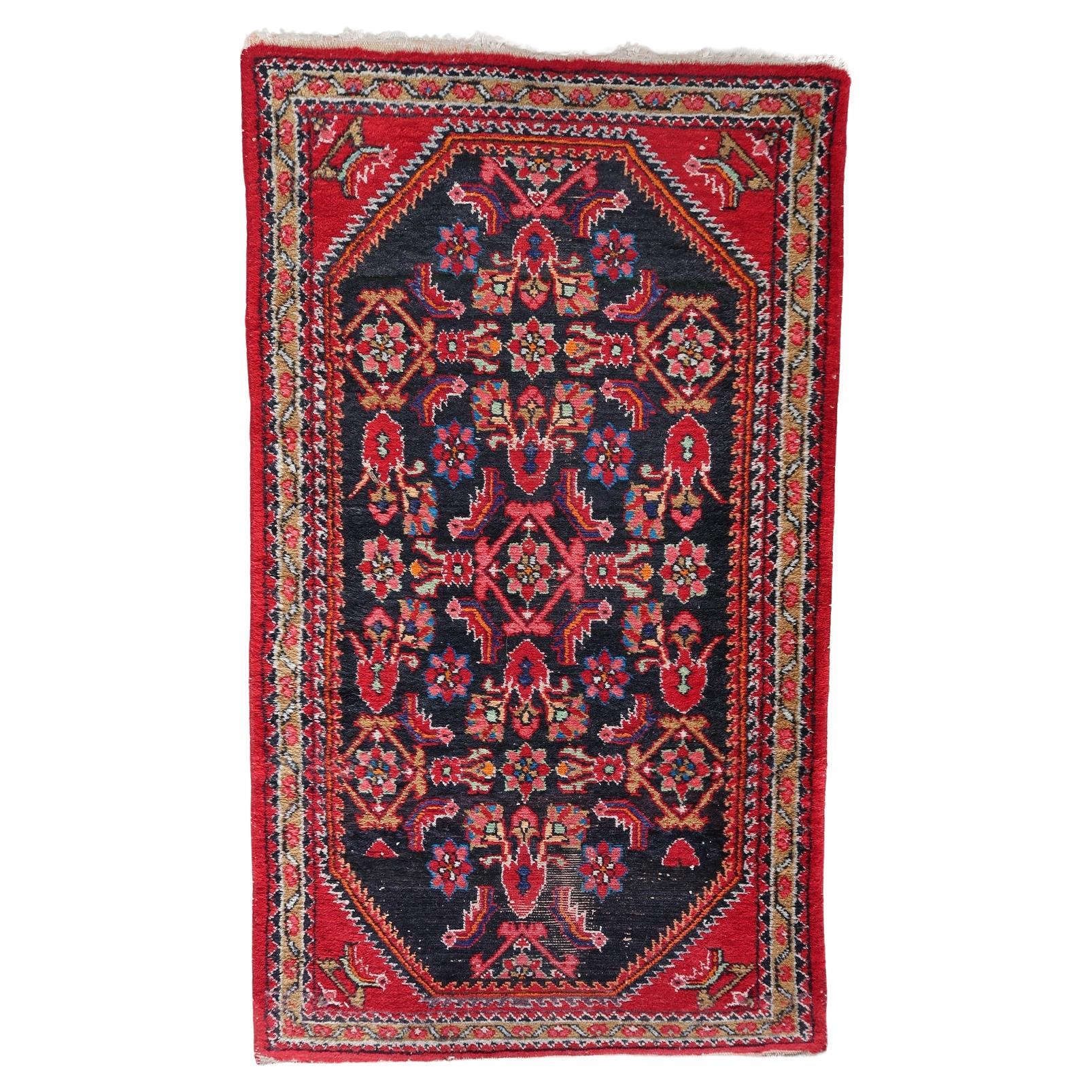 Handgefertigter persischer Hamadan-Teppich im Vintage-Stil 2.4' x 4.2', 1960er Jahre - 1C1139