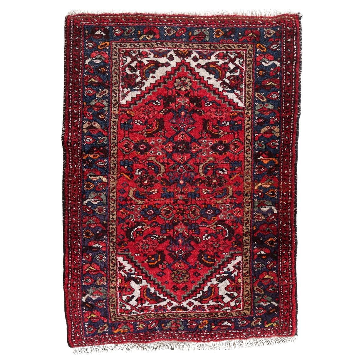 Handmade Vintage Persian Hamadan Rug 3.3' x 4.6' 1970s - 1С1170