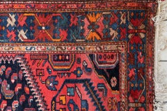 Handgefertigter persischer Hamadan-Teppich im Vintage-Stil 4.4' x 6.3', 1960er Jahre, 1C1092