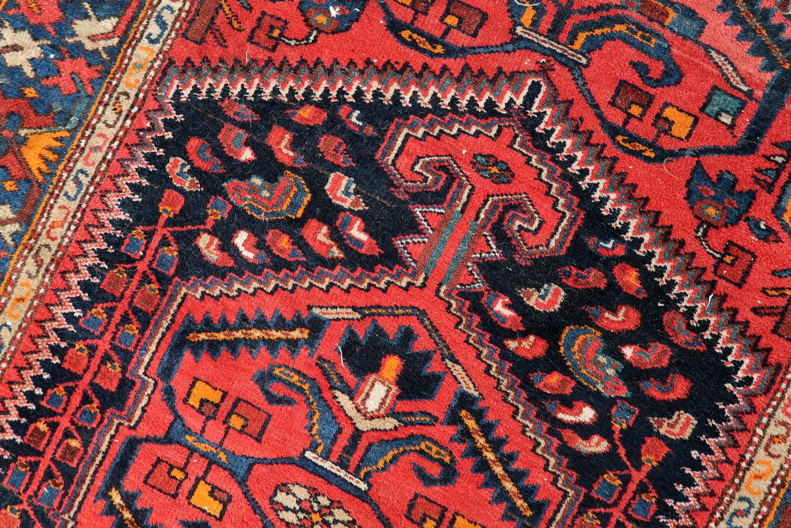 Handgefertigter persischer Hamadan-Teppich im Vintage-Stil 4.4' x 6.3', 1960er Jahre, 1C1092 (Mitte des 20. Jahrhunderts) im Angebot