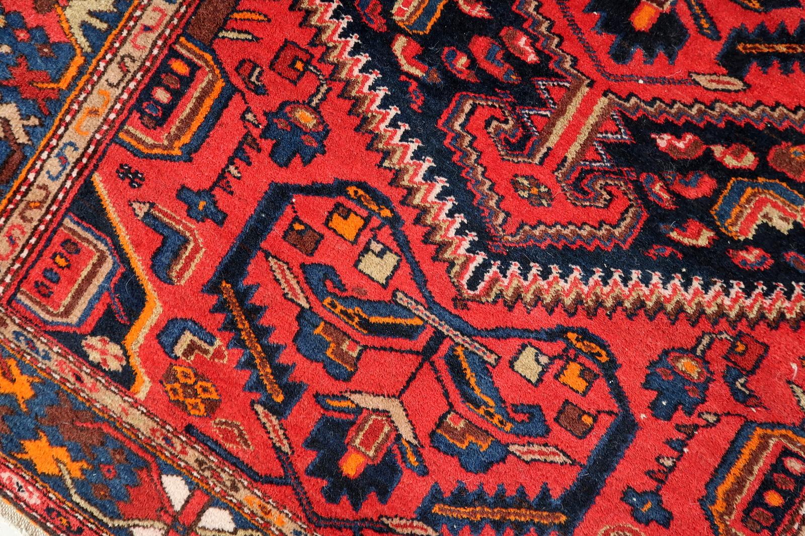 Handgefertigter persischer Hamadan-Teppich im Vintage-Stil 4.4' x 6.3', 1960er Jahre, 1C1092 im Angebot 2