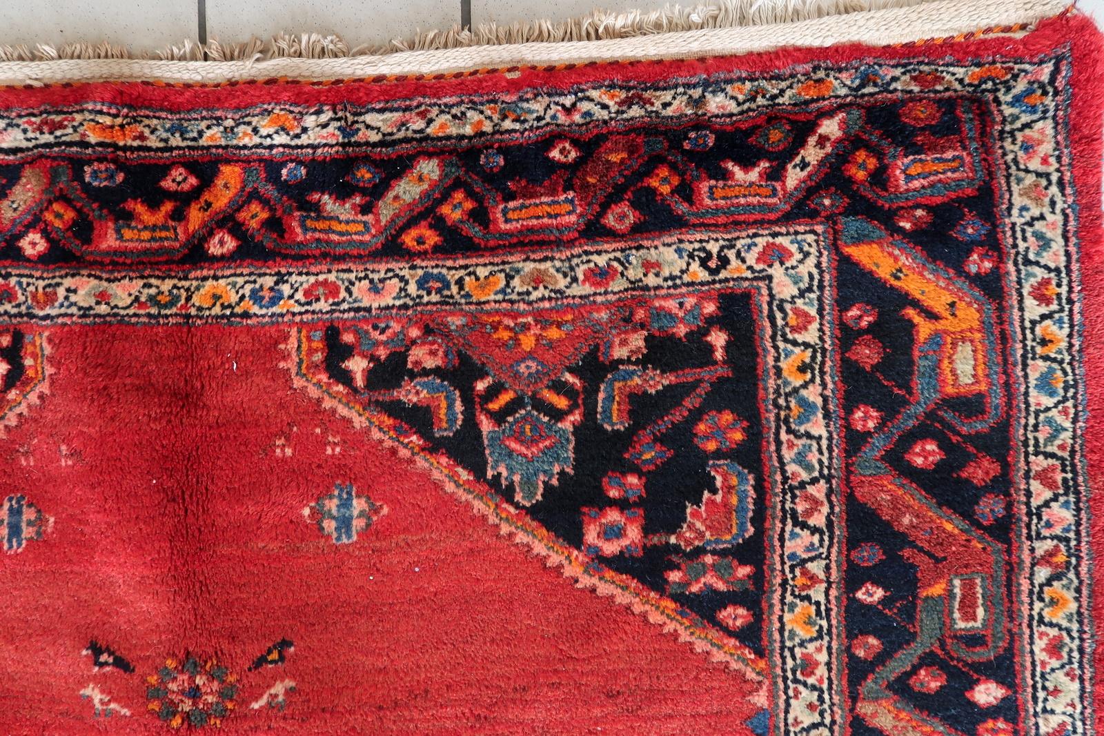 Handgefertigter Vintage Persischer Hamadan Teppich 4,5' x 6,9', 1960er Jahre - 1C1180 (Handgeknüpft) im Angebot