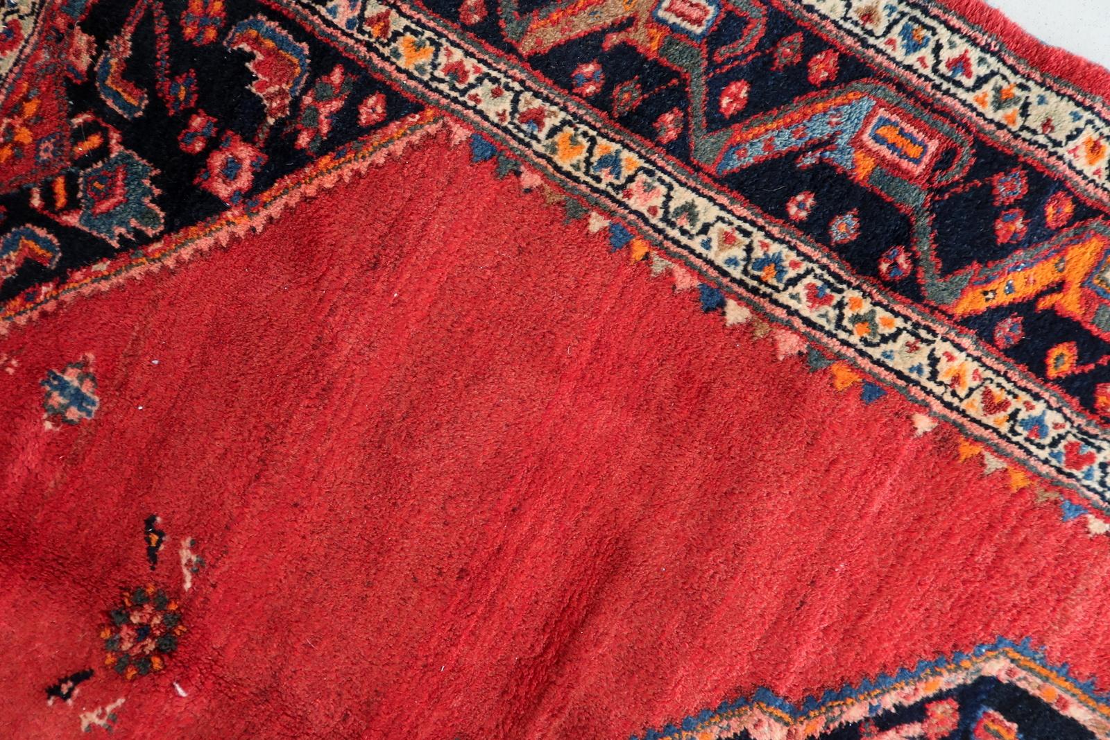 Handgefertigter Vintage Persischer Hamadan Teppich 4,5' x 6,9', 1960er Jahre - 1C1180 im Zustand „Gut“ im Angebot in Bordeaux, FR