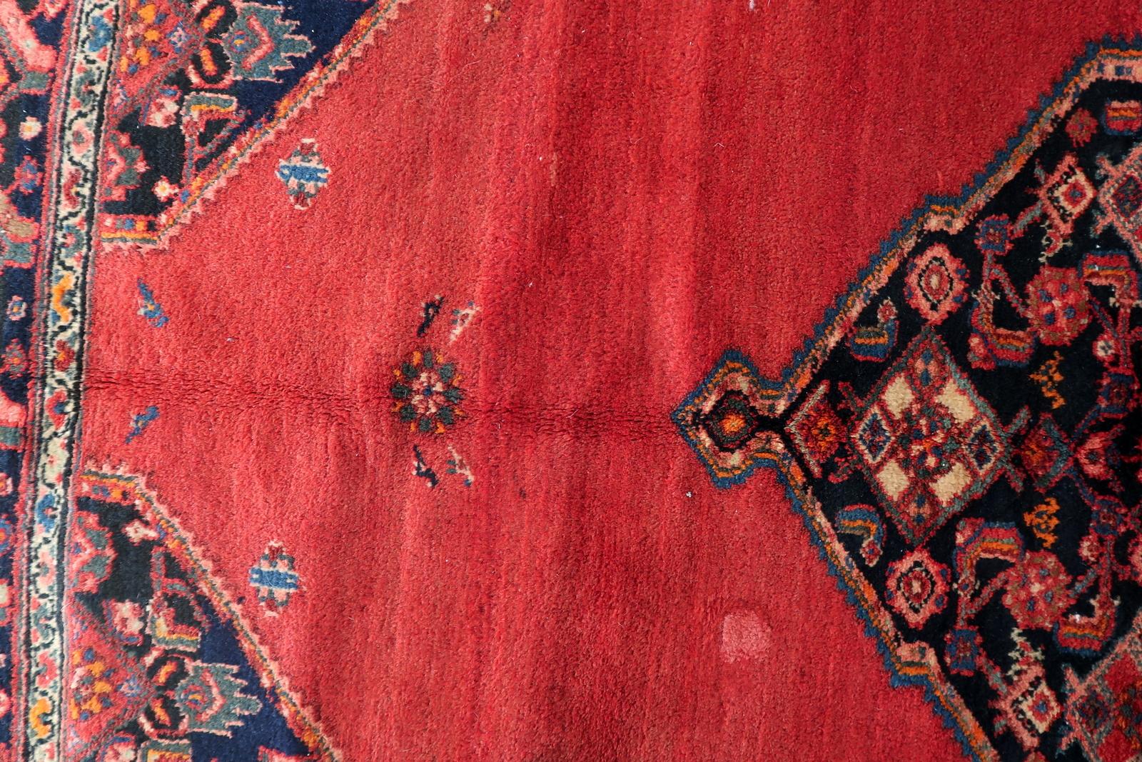 Handgefertigter Vintage Persischer Hamadan Teppich 4,5' x 6,9', 1960er Jahre - 1C1180 im Angebot 1