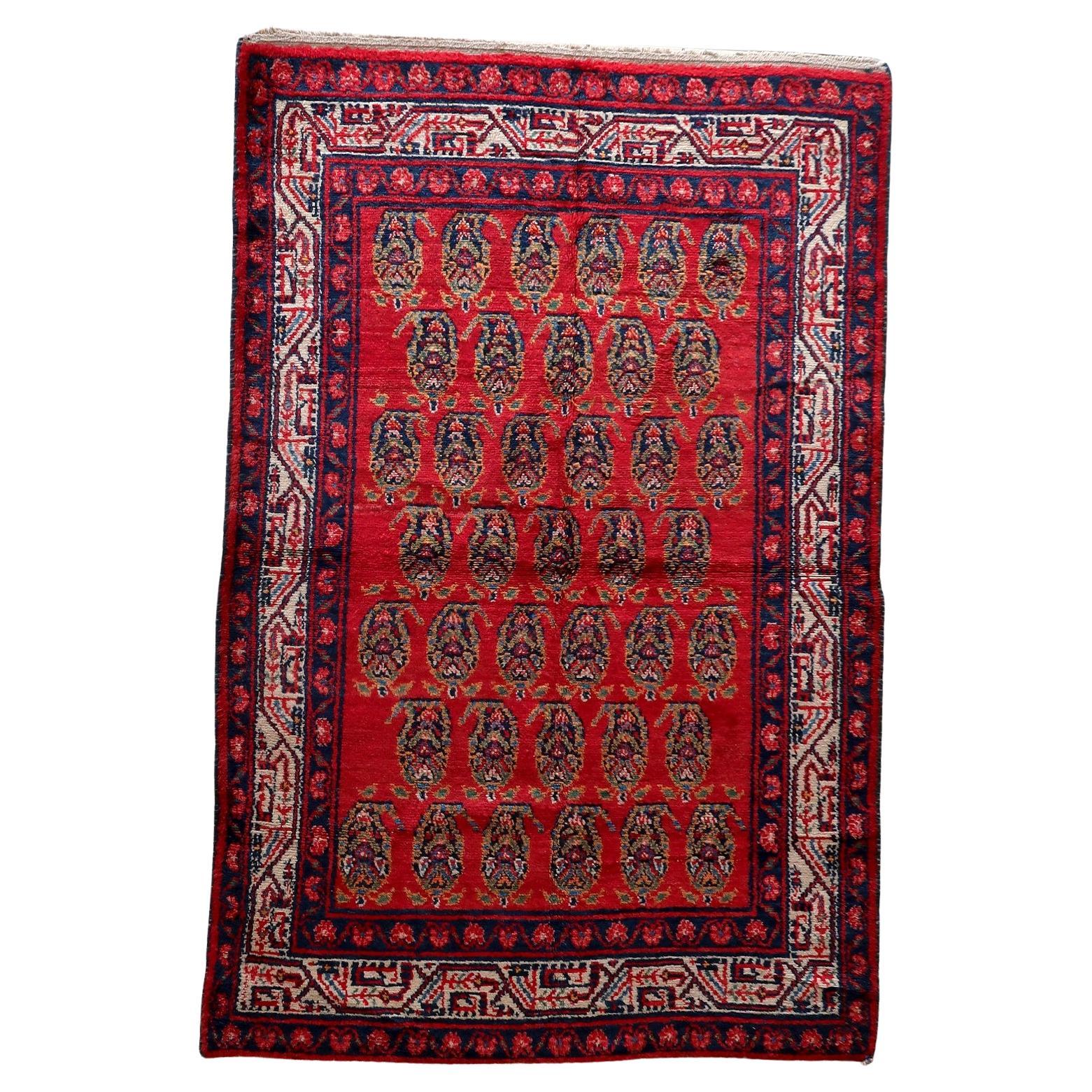 Handmade Vintage Persian Hamadan Rug 4.6' x 6.11, 1960s - 1C1179 For Sale