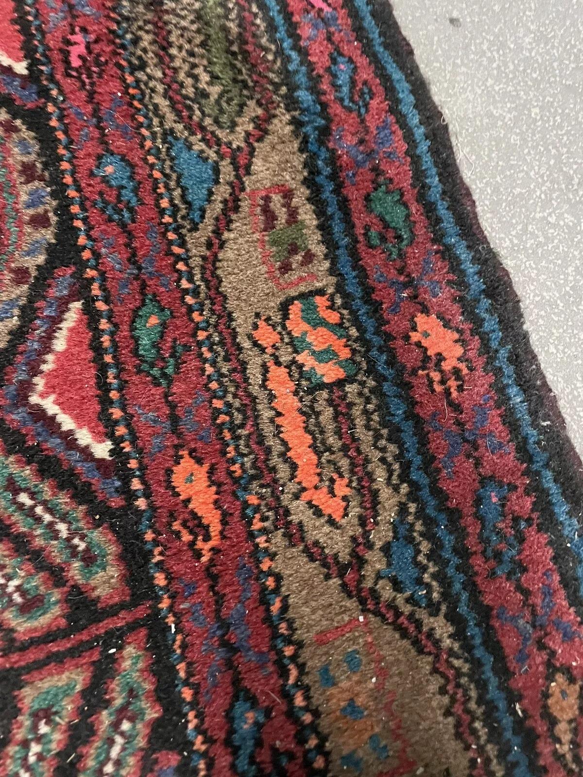 Tapis de couloir persan Hamadan vintage fait à la main 2,4' x 10,9', 1970 - 1N65 en vente 2