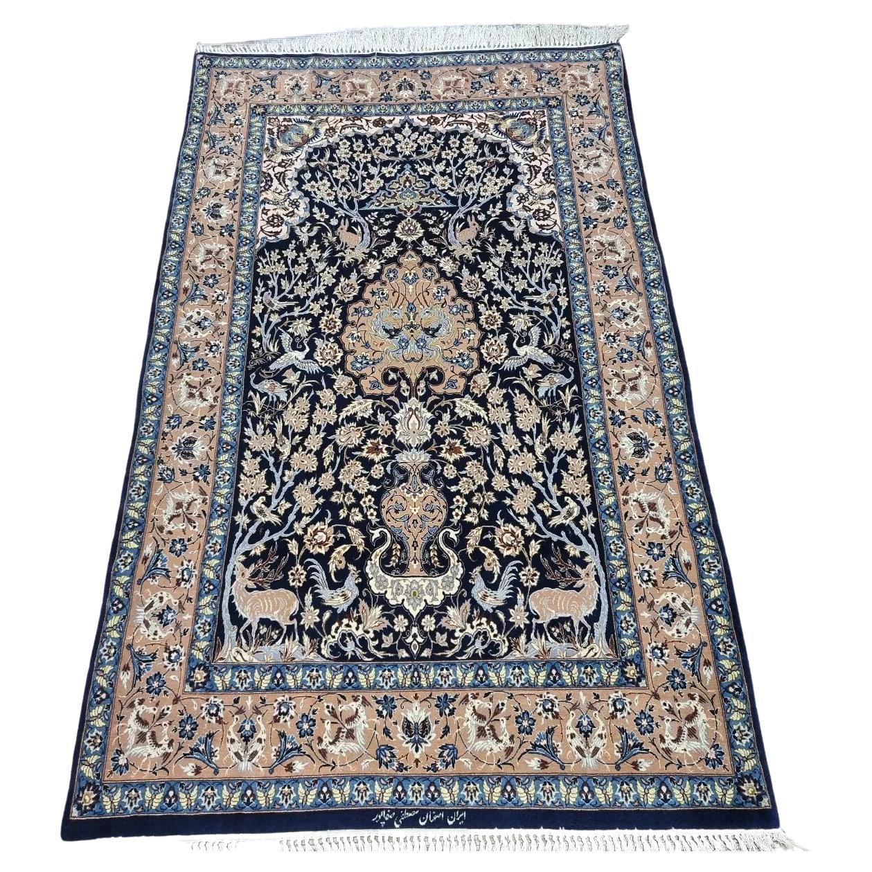 Handmade Vintage Persian Isfahan Prayer Rug 3.5' x 5.7' 1970s - 1D166