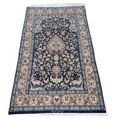 Handmade Vintage Persian Isfahan Prayer Rug 3.5' x 5.7' 1970s - 1D166