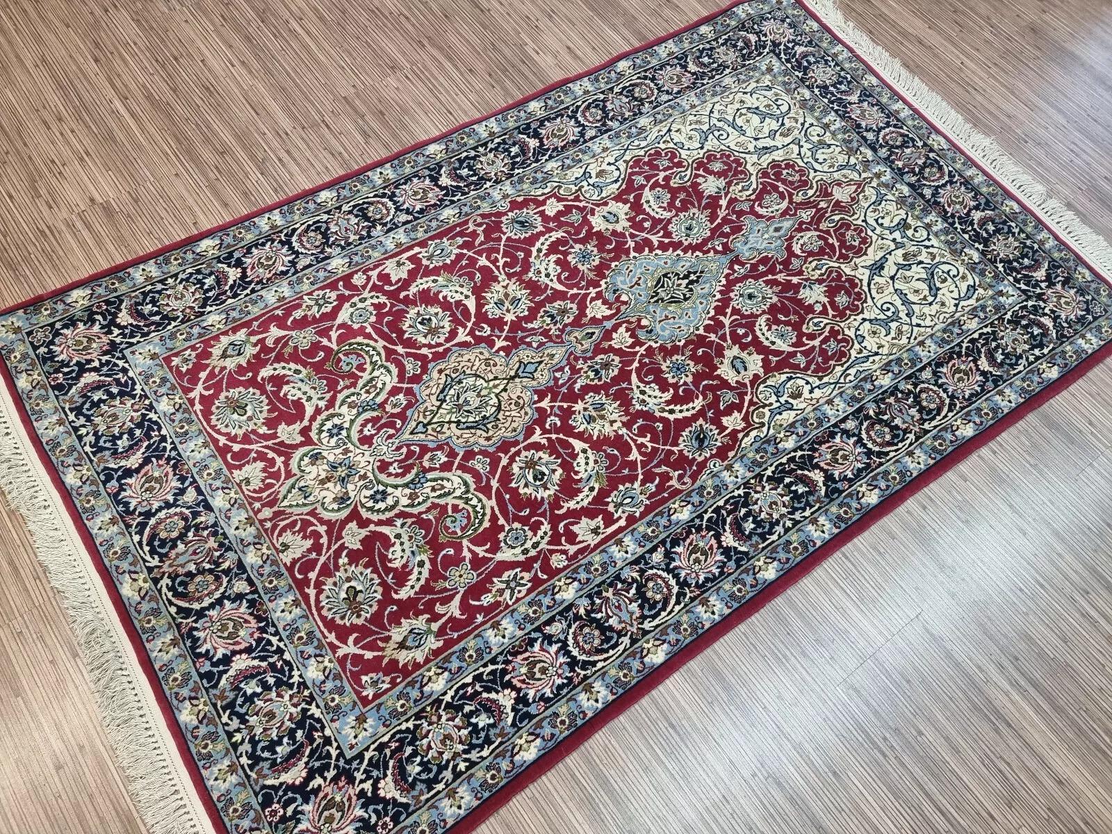Silk Handmade Vintage Persian Isfahan Prayer Rug 3.5' x 5.8' 1970s - 1D144 For Sale
