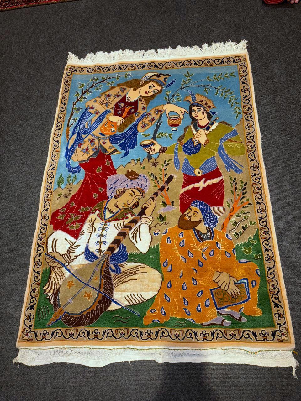 Handgefertigter Vintage Persischer Isfahan Teppich 3' x 4', 1960er Jahre - 2B106 (Handgeknüpft) im Angebot