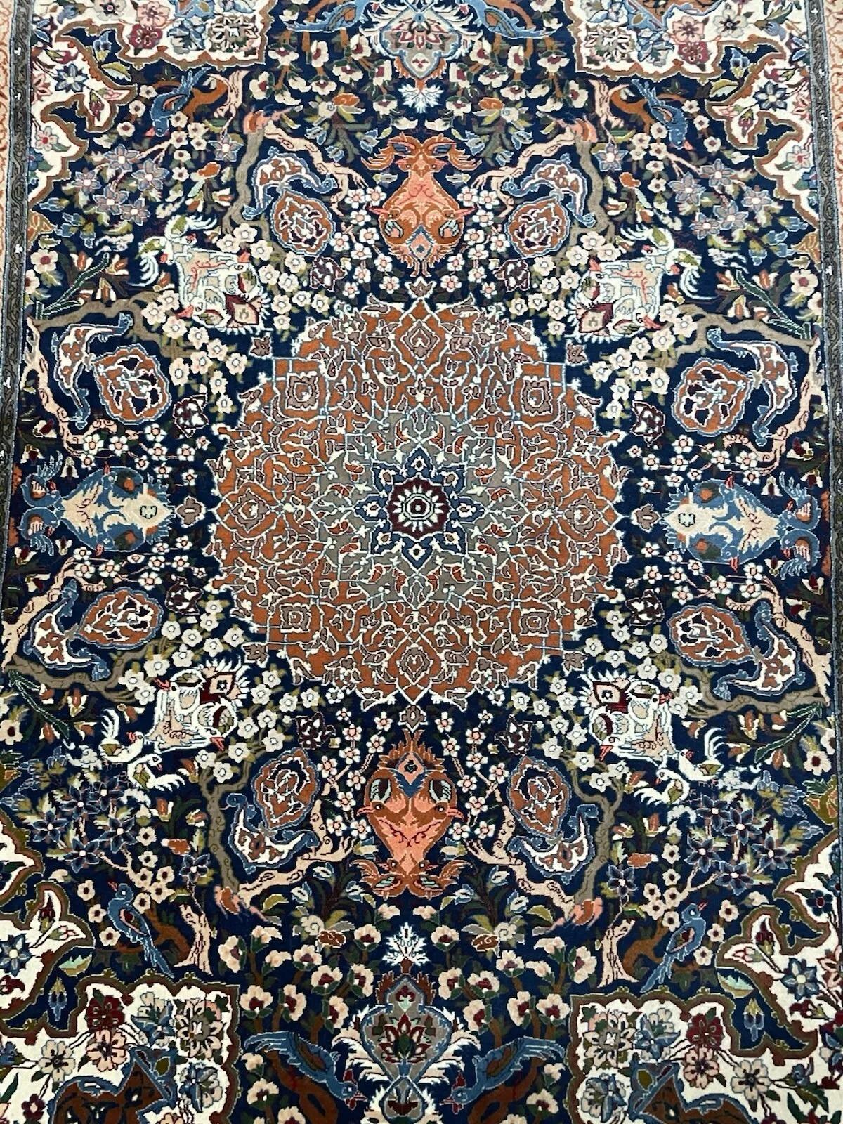 Handmade Vintage Persian Isfahan Rug 4.6' x 6.9' 1960s - 1N83 In Good Condition For Sale In Bordeaux, FR