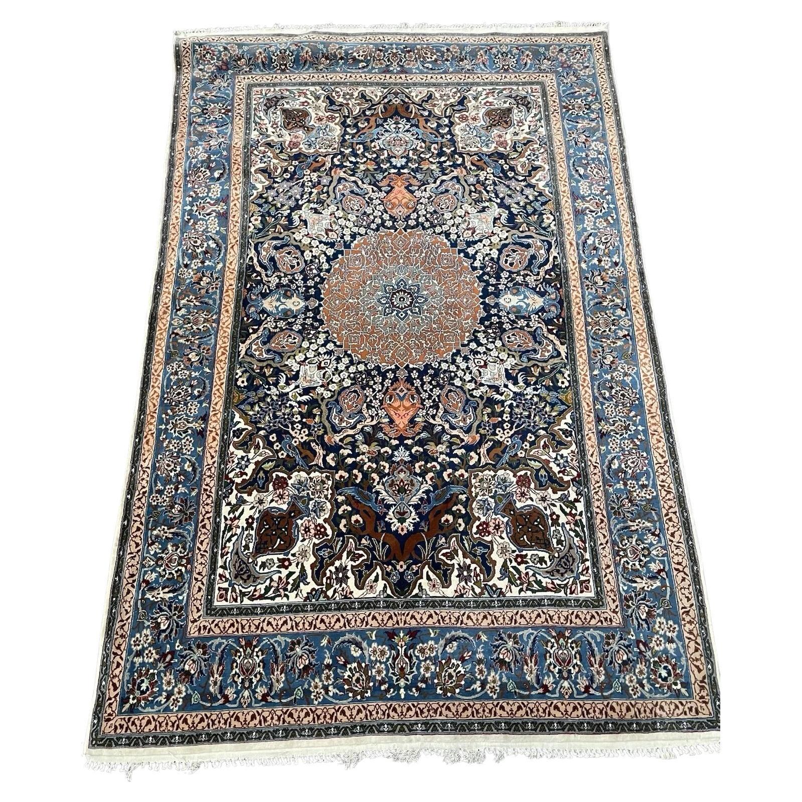 Handmade Vintage Persian Isfahan Rug 4.6' x 6.9' 1960s - 1N83