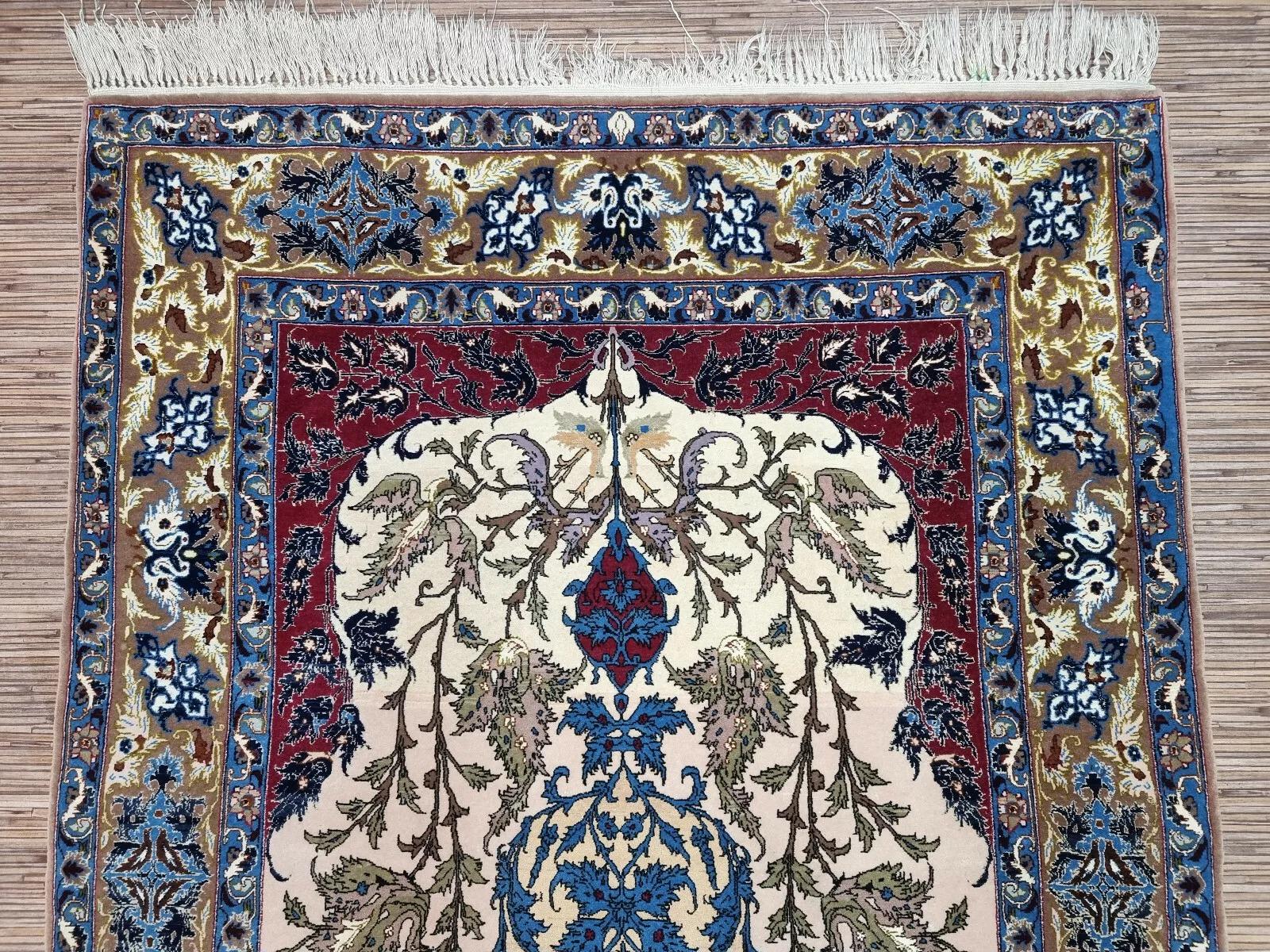 Wool Handmade Vintage Persian Isfahan Rug With Silk 3.5' x 5.7' 1970s - 1D173 For Sale