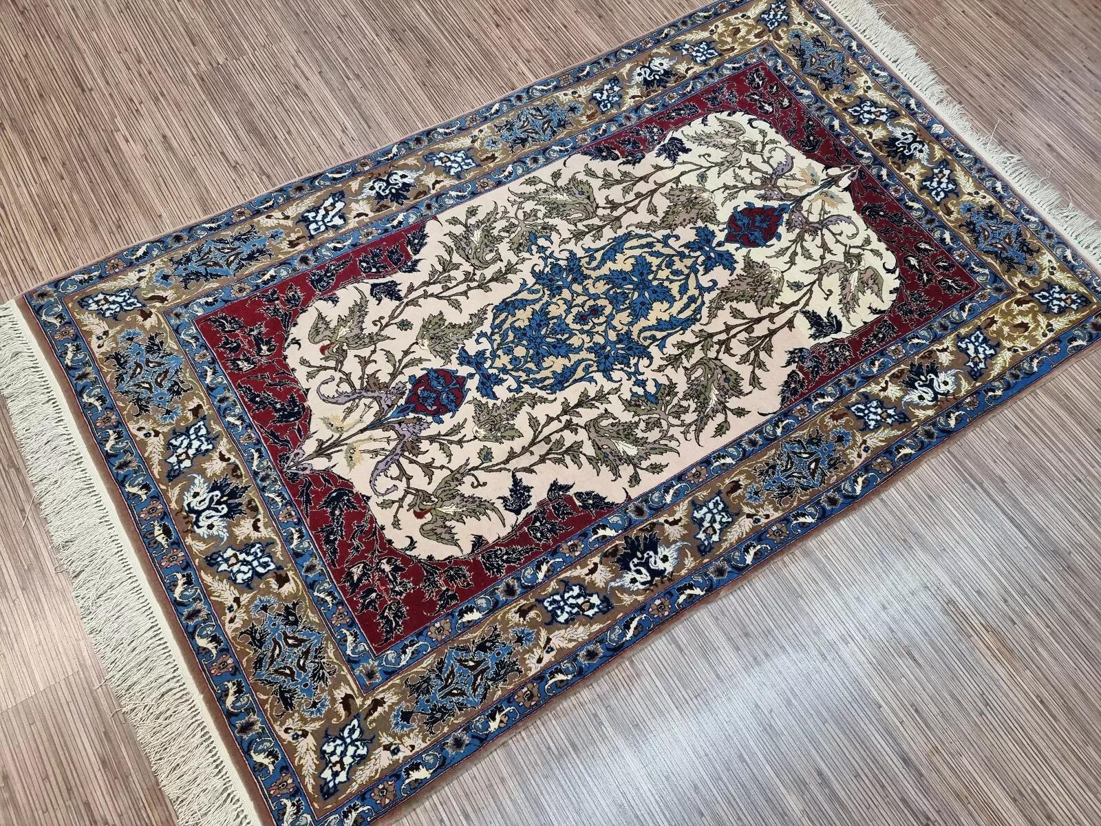 Handmade Vintage Persian Isfahan Rug With Silk 3.5' x 5.7' 1970s - 1D173 For Sale 1