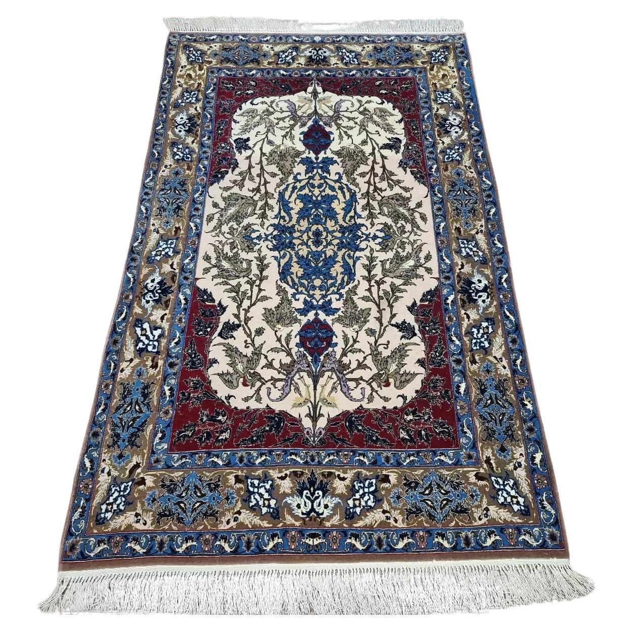 Handmade Vintage Persian Isfahan Rug With Silk 3.5' x 5.7' 1970s - 1D173