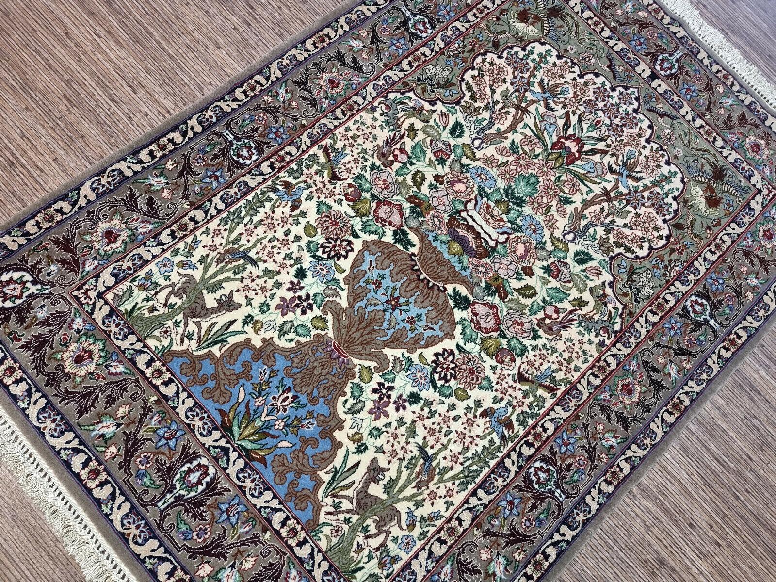Handmade Vintage Persian Isfahan Rug With Silk 3.6' x 5.2' 1950s - 1D142 For Sale 6