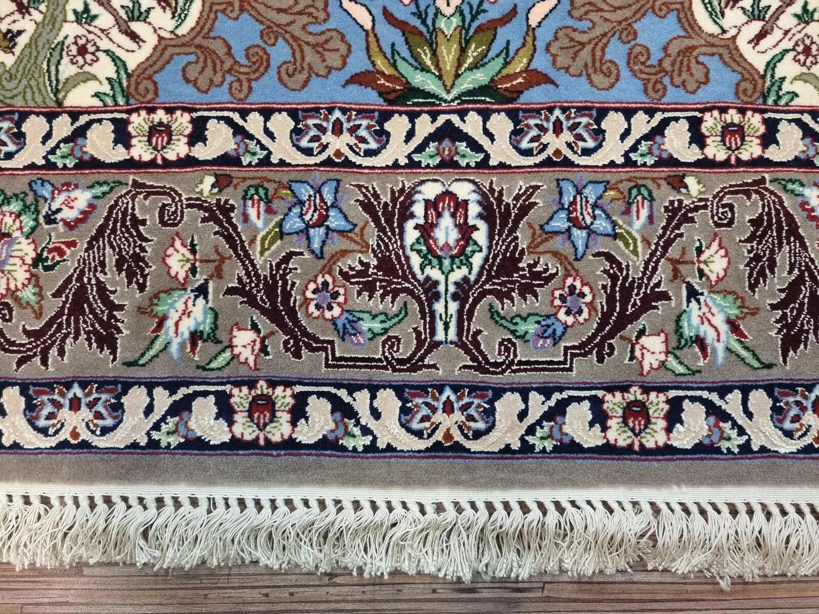 Hand-Knotted Handmade Vintage Persian Isfahan Rug With Silk 3.6' x 5.2' 1950s - 1D142 For Sale