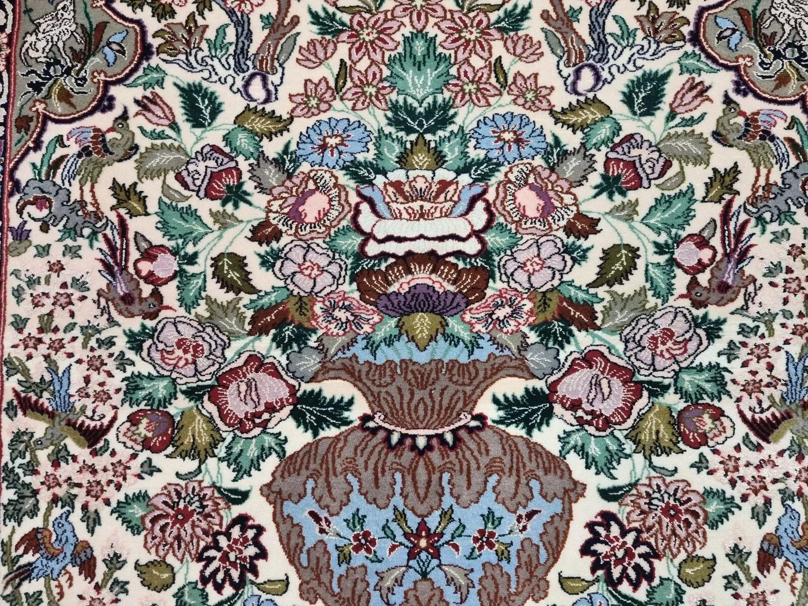 Mid-20th Century Handmade Vintage Persian Isfahan Rug With Silk 3.6' x 5.2' 1950s - 1D142 For Sale