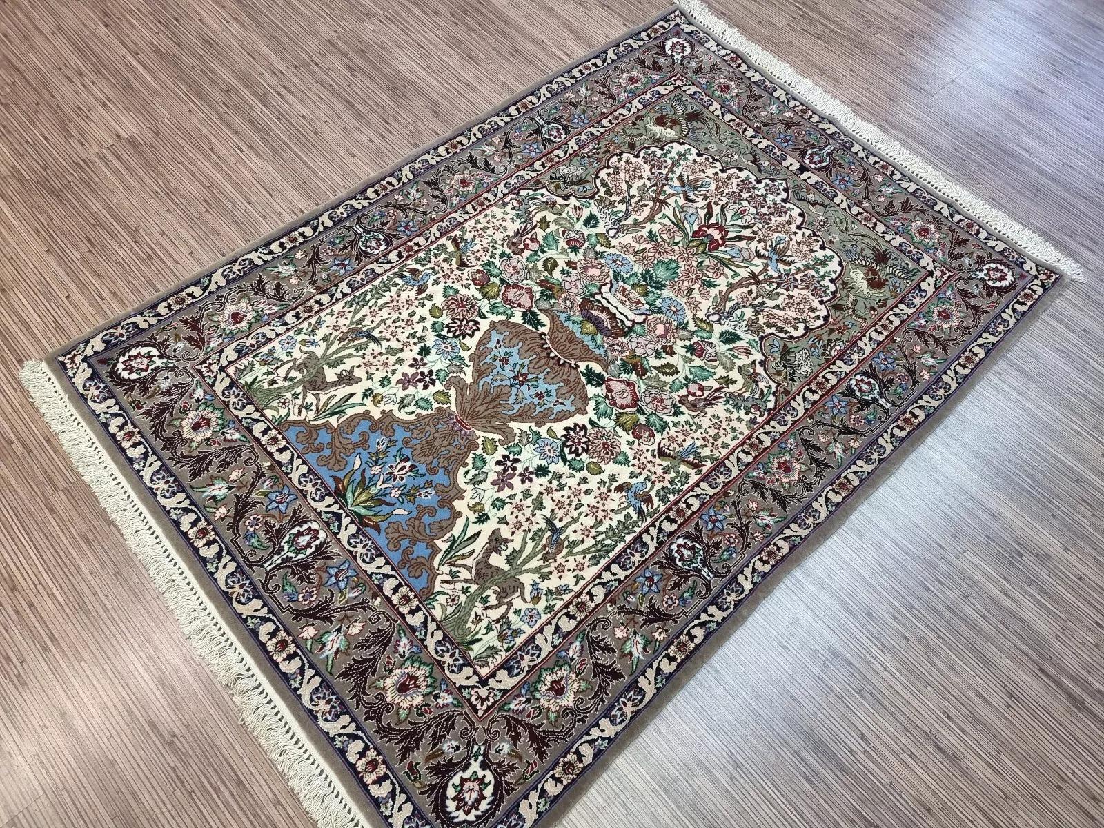 Handmade Vintage Persian Isfahan Rug With Silk 3.6' x 5.2' 1950s - 1D142 For Sale 1