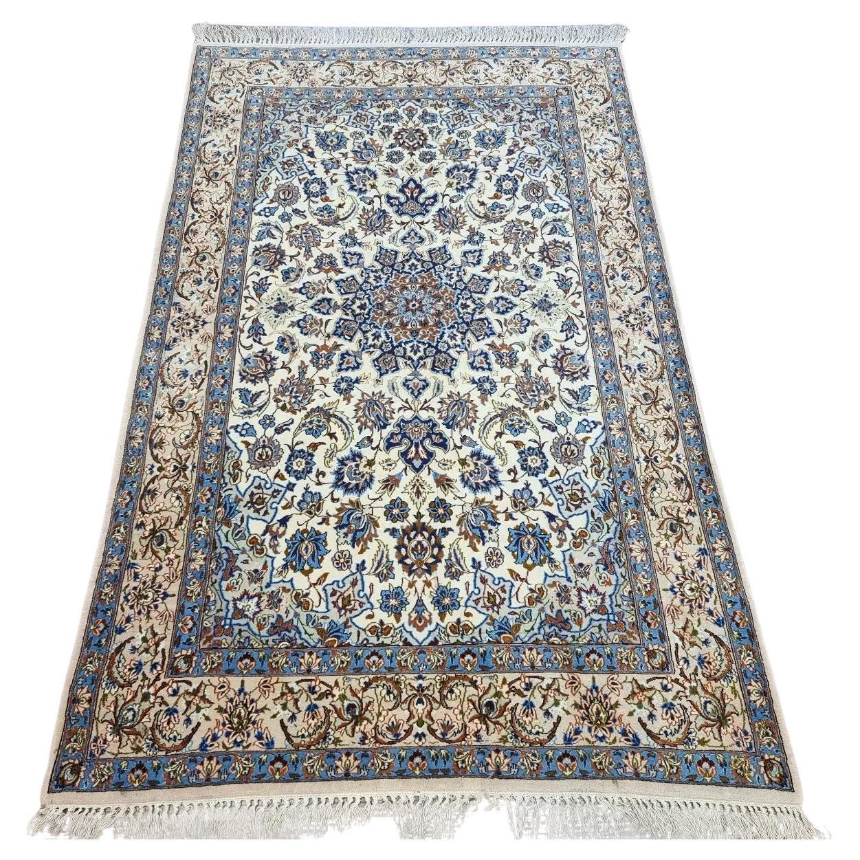 Handmade Vintage Persian Isfahan Rug With Silk 3.6' x 5.6' 1970s - 1D174