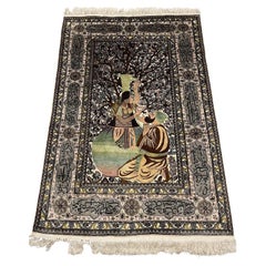 Handgefertigter persischer Isfahan-Seidenteppich im Vintage-Stil 4.1' x 6.1', 1970er Jahre - 1N31