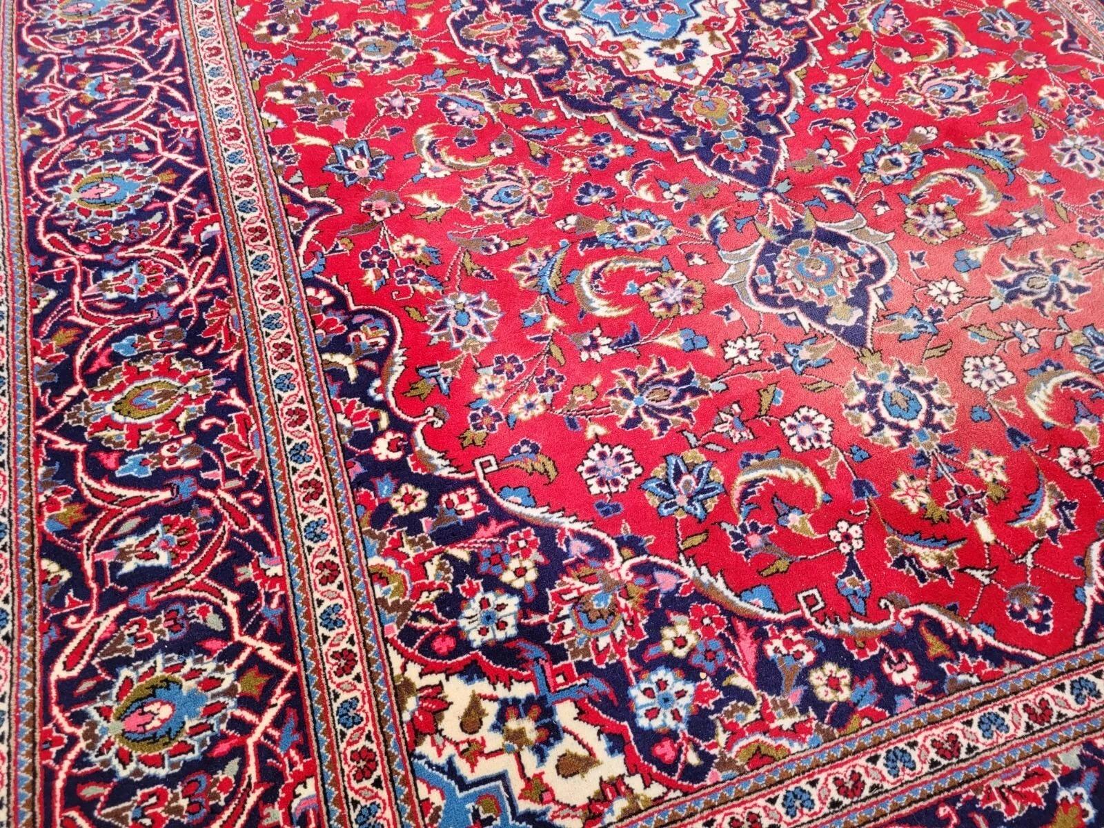 Alfombra Persa Kashan Vintage hecha a mano 8.1' x 11.4' Años 40 - 2K38 en Bueno estado para la venta en Bordeaux, FR