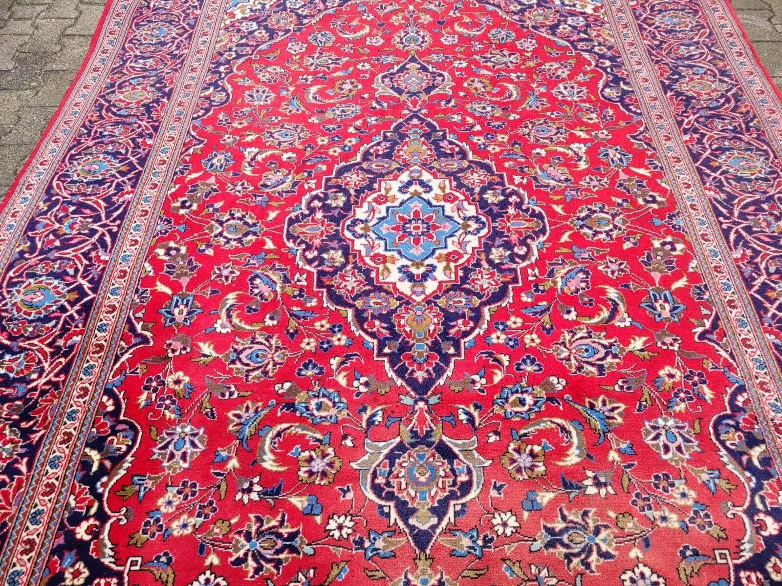 Alfombra Persa Kashan Vintage hecha a mano 8.1' x 11.4' Años 40 - 2K38 mediados del siglo XX en venta