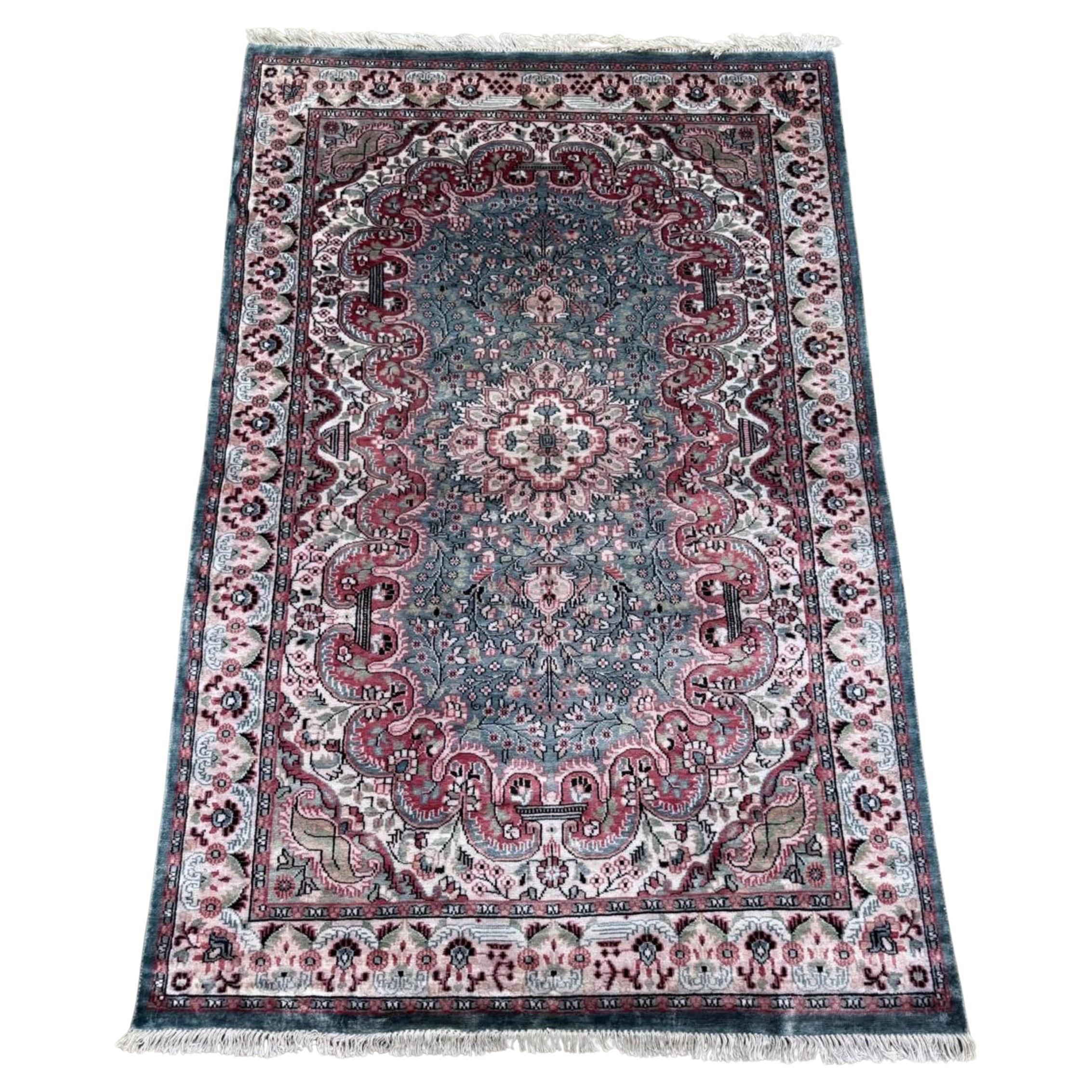 Handgefertigter Vintage Persischer Kashan Seidenteppich 4.1' x 6, 1970er Jahre - 2B1112