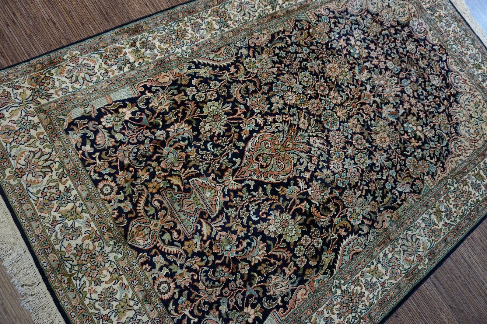Handgefertigter persischer Kaschmir-Baum des Lebens-Teppich im Vintage-Stil 4.1' x 6.2', 1970er Jahre - 1D58 im Angebot 6