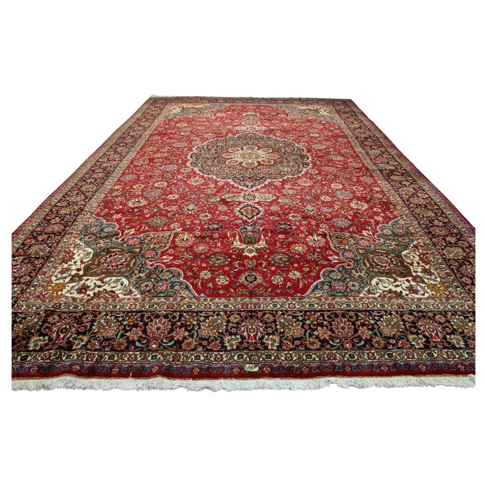 Alfombra persa kazvin vintage hecha a mano 12,4' x 20,8, años 70 - 1K05 en venta