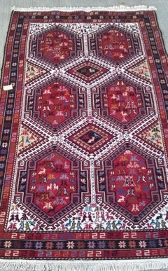 Handmade Vintage Persian Khamseh Sumak Rug 3.9' x 6.6' 1960s - 3K03