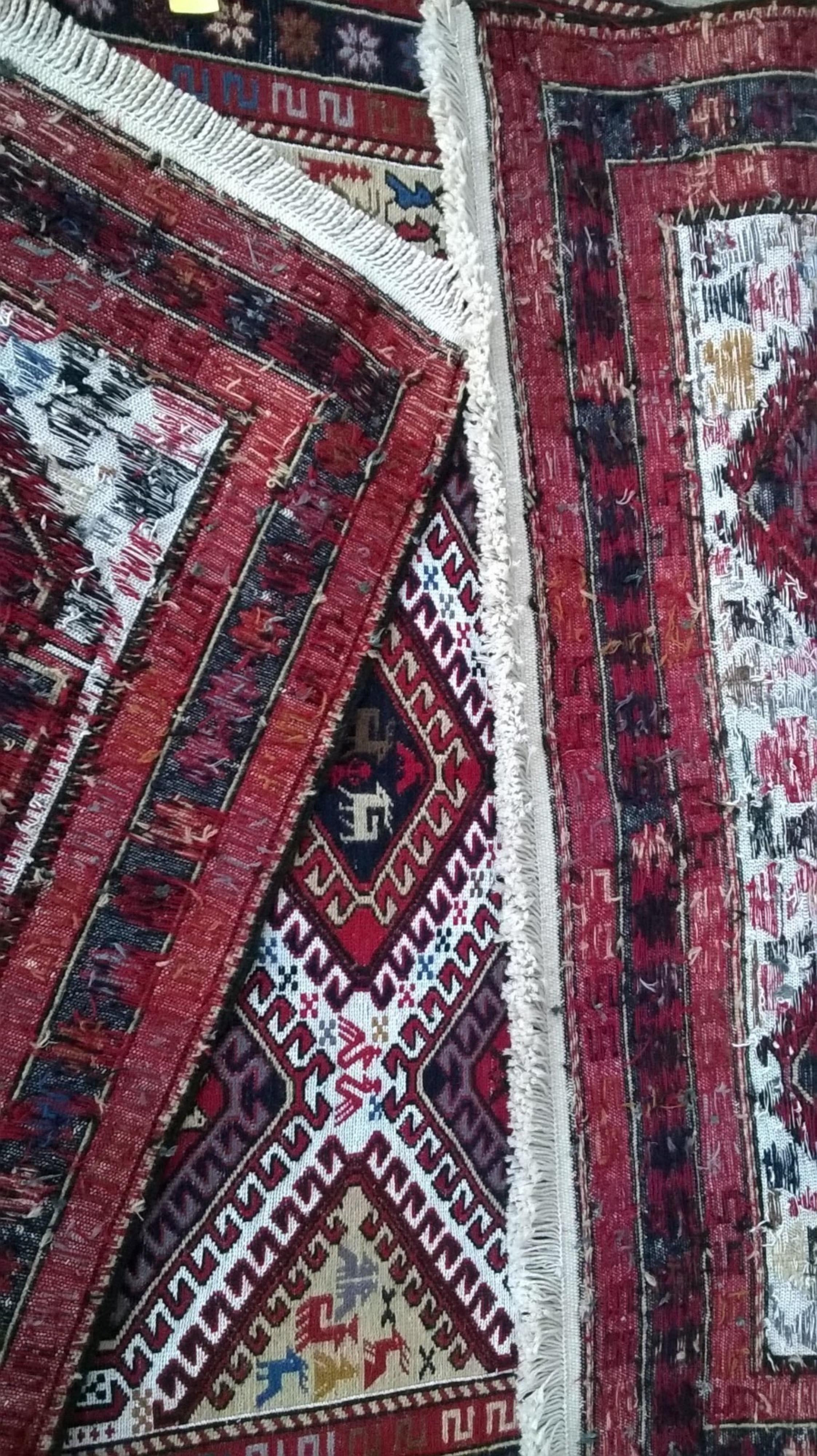 Tappeto persiano vintage Khamseh Sumak fatto a mano 3,9' x 6,6' 1960 - 3K03 In condizioni buone in vendita a Bordeaux, FR