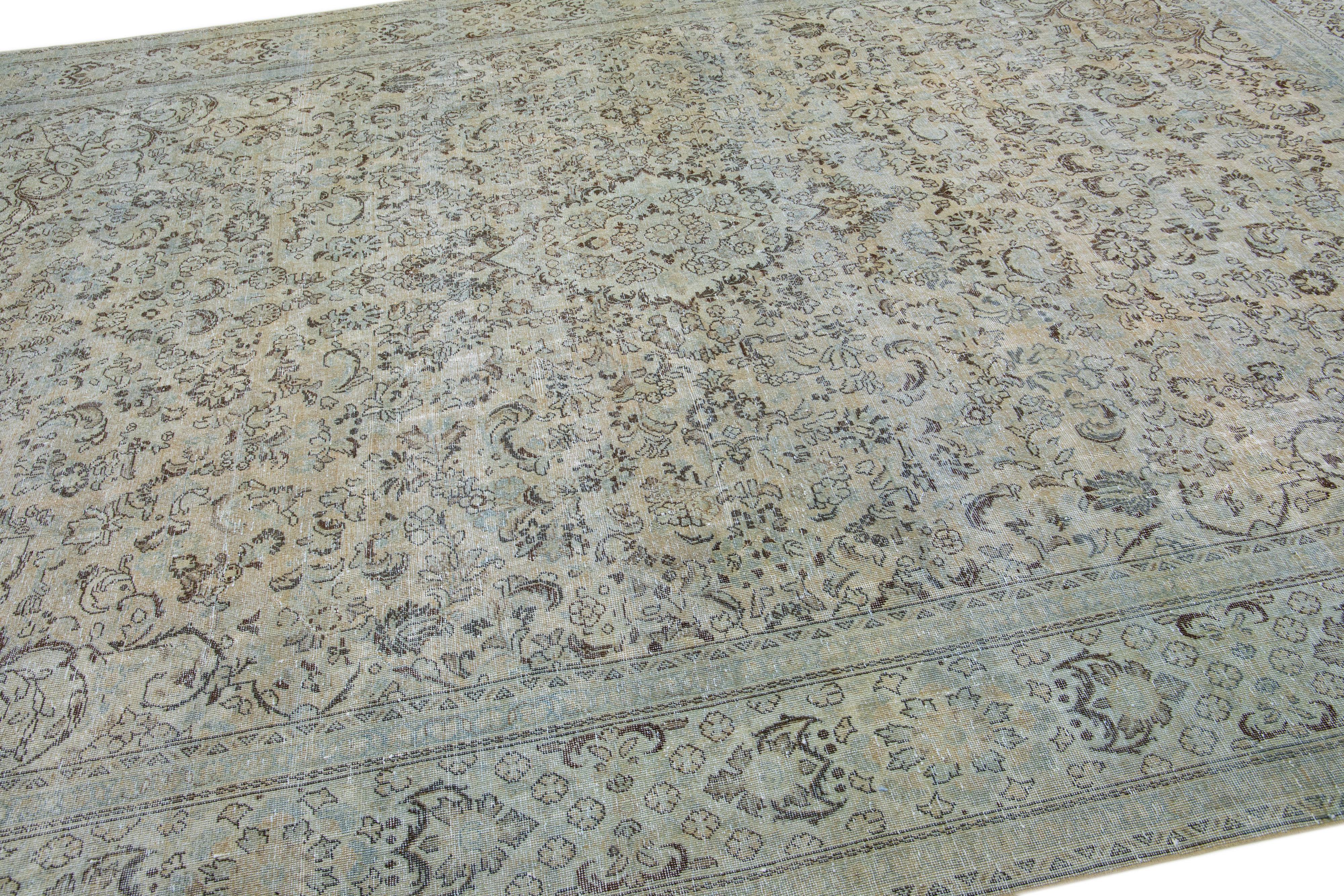 Islamic Handmade Vintage Persian Mahal Beige Wool Rug with Medallion Motif For Sale