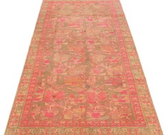 Handmade Vintage Persian Malayer Allover Wool Rug with Brown & Pink Field
