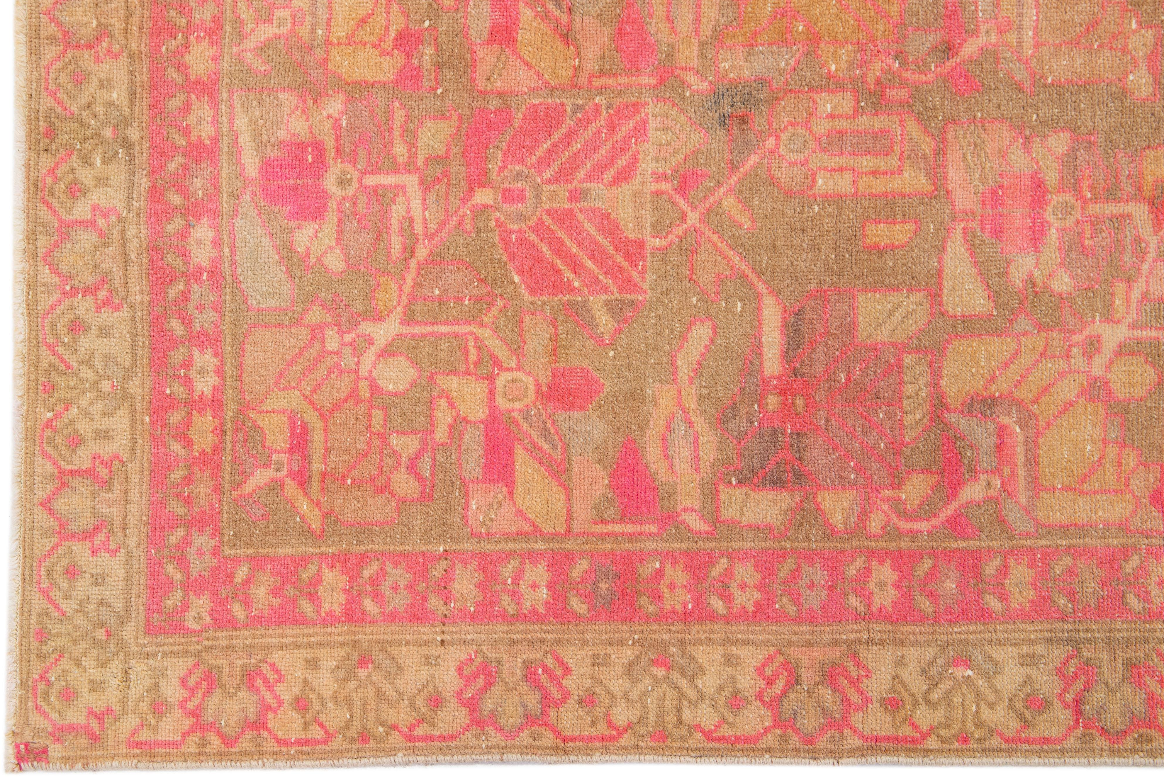 20th Century Handmade Vintage Persian Malayer Allover Wool Rug with Brown & Pink Field For Sale